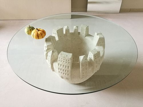 Couchtisch / originelles Design - Gaia - stonebreakers - Kristall / Gestell aus Stein / rund