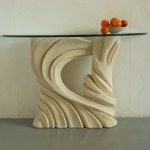 Moderner Konsolentisch - Santaclara - stonebreakers - Glas / Gestell aus Stein / Halbmond