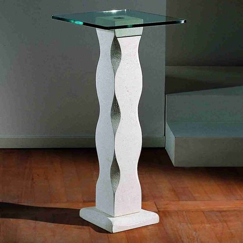 Moderner Blumentisch - Matisse  - stonebreakers - Glas / Gestell aus Stein / quadratisch