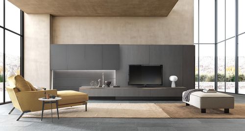 Moderne Wohnwand - SKILL - MODULNOVA - Holz / mit Regal / mit Schubladen