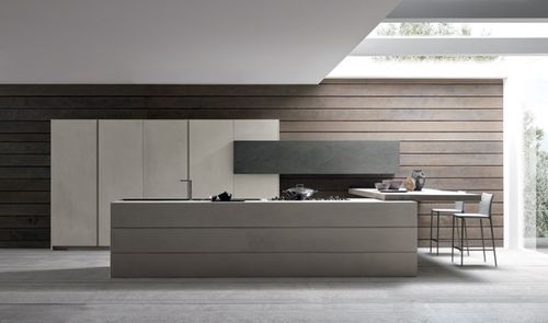 Moderne Küche - TWENTY RESINA - MODULNOVA - Holz / Beton / Feinsteinzeug