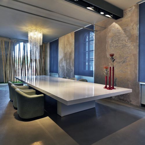 Moderner Besprechungstisch - ASYMMETRICAL - TECNO - Glas / Laminat / rechteckig