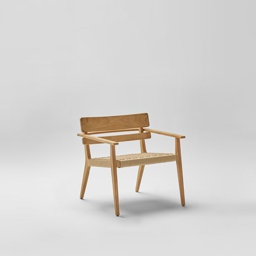 Moderner Clubsessel - PARALEL - POINT - Stoff / Teakholz / Kordel