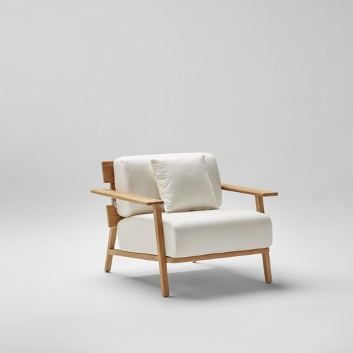 Moderner Sessel - PARALEL - POINT - Polyurethanschaum / Stoff / Teakholz