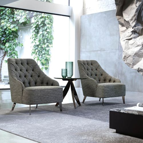 Moderner Sessel - EMILIA CAPITONN&Eacute; - BERTO - Stoff / Leder / Holz