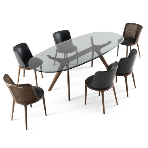 Moderner Esstisch - STIV - BERTO - Rauchglas / Marmor / Gestell aus Massivholz