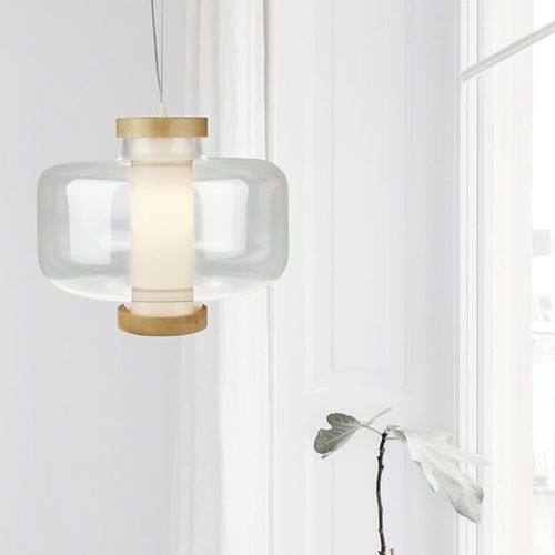 Hängelampe - BULLE - BROSSIER SADERNE - Glas / Lindenholz / Polycarbonat