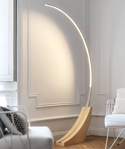Stehleuchte - MOON - BROSSIER SADERNE - gebürsteter Edelstahl / Ahornholz / modern