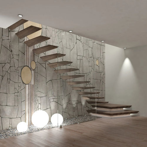 Gerade Treppe - Diamond - Marretti - viertelgewendelt / Holzstufen / für Privatgebrauch