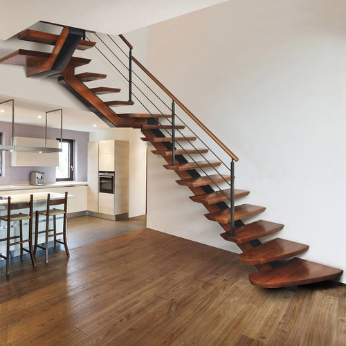 Viertelgewendelte Treppe - Marretti - halbgewendelt / Holzstufen / mit Stahlstruktur