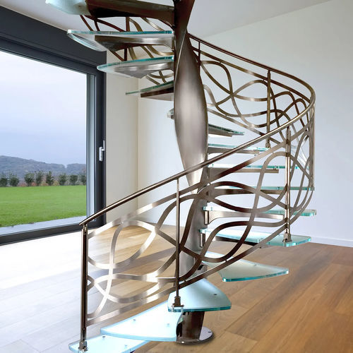 Wendeltreppe - HELIX - Marretti - Holzstufen / Glasstufen / mit Metallstruktur
