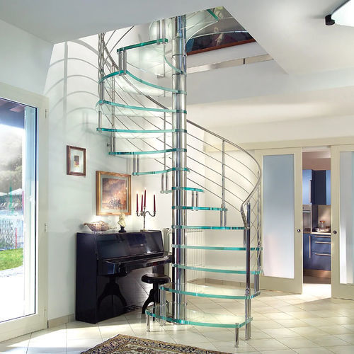 Wendeltreppe - must - Marretti - Glasstufen / mit Edelstahlstruktur / für Privatgebrauch