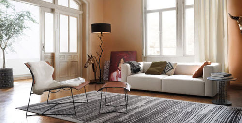 Moderner Kaminsessel - CUOIO LOUNGE - Walter Knoll - Leder / Metall / mit Fußstütze