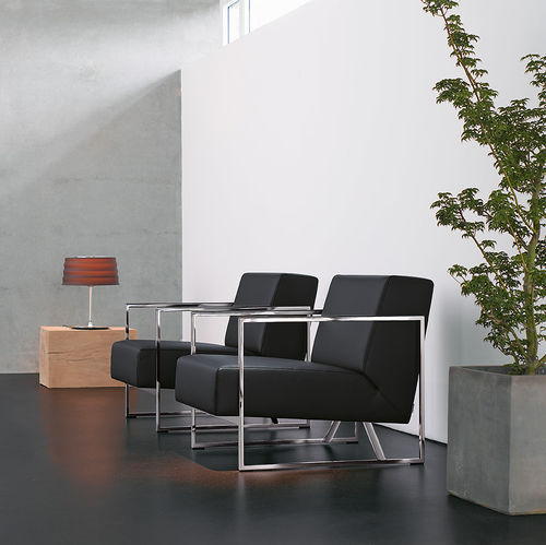 Moderner Sessel - SEN - Walter Knoll - Leder / Stahl / mit Kufengestell