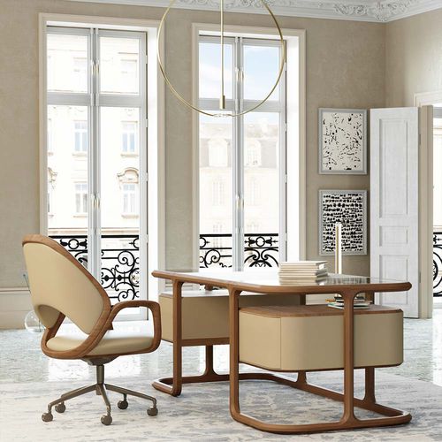 Bodenstehender Schreibtisch - Isabel - MORELATO - modern / Leder / Esche