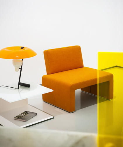 Moderner Kaminsessel - LABANCA - Tacchini - Stoff / orange / von Studio Lievore Altherr Molina