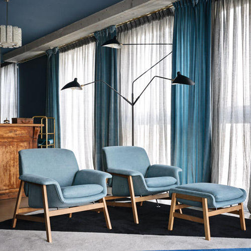Moderner Sessel - AGNESE - Tacchini - Stoff / Holz / blau