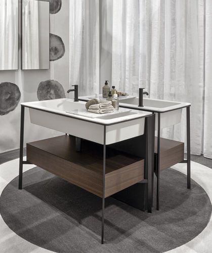 Freistehender Waschtisch-Unterschrank - CATINO RETTANGOLARE - TALCO  MATT BLACK  EUCALIPTO - Ceramica Cielo - Holz / Keramik / Metall