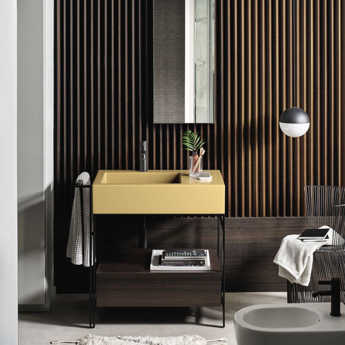 Freistehender Waschtisch-Unterschrank - NARCISO MINI - ANEMONE  MATT BLACK  EUCALIPTO - Ceramica Cielo - Holz / Keramik / modern