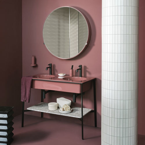 Doppelter Waschtisch-Unterschrank - CATINO - CORALLO/BIANCO CARRARA - Ceramica Cielo - freistehend / lackiertes Holz / Keramik