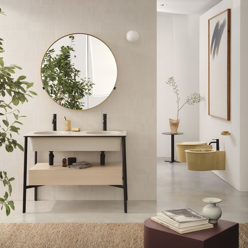 Doppelter Waschtisch-Unterschrank - CATINO - LINO/ROVERE SBIANCATO - ANEMONE - Ceramica Cielo - freistehend / lackiertes Holz / Keramik