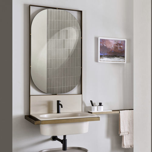Wand-Waschbecken - Elle Ovale - POMICE/BRUSHED BRONZE - Ceramica Cielo - Keramik / Metall / mit Spiegel