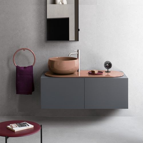 Wandhängender Waschtisch-Unterschrank - DELFO - NINFEA/CEMENTO - Ceramica Cielo - Holz / Keramik / Metall