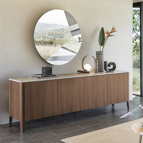 Modernes Sideboard - CROSS - Riflessi - Eiche / Nussbaum / Glas