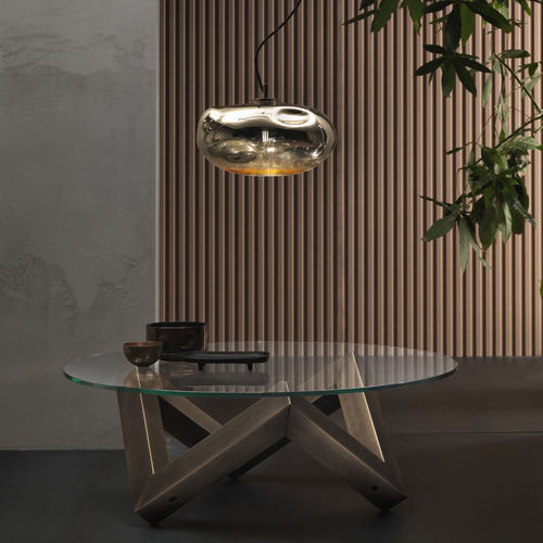 Moderner Couchtisch - ZEN NEW - Riflessi - Hartglas / Gestell aus gestrichenem Metall / rund