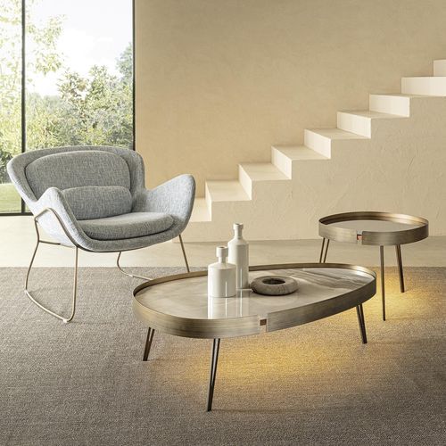 Moderner Couchtisch - LUMIERE - Riflessi - Glas / Keramik / Gestell aus Metall