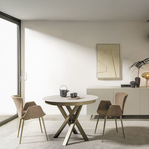 Moderner Tisch - SHANGAI - Riflessi - lackiertes Holz / Hartglas / Keramik