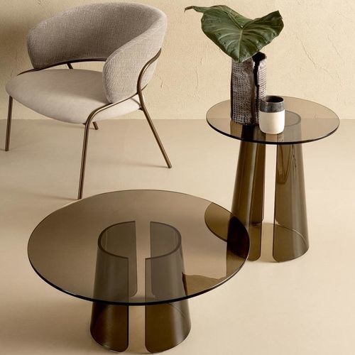 Moderner Couchtisch - KONO - Riflessi - Hartglas / Gestell aus Hartglas / rund