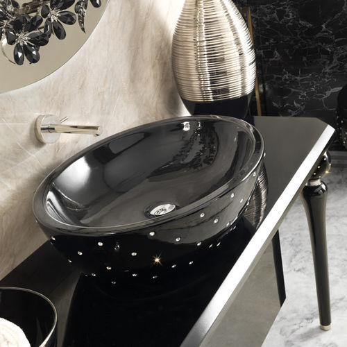 Aufsatzwaschbecken - A. e T. ITALIA - Keramik / Swarovski®-Kristall / oval