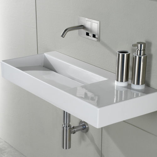 Wand-Waschbecken - L013 - A. e T. ITALIA - Keramik / mit integrierter Waschtischplatte / rechteckig