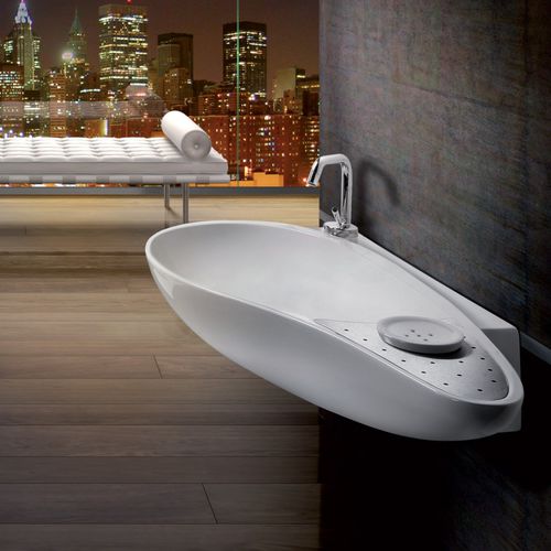 Wand-Waschbecken - L235 - A. e T. ITALIA - Keramik / mit integrierter Waschtischplatte / Mischbatterie