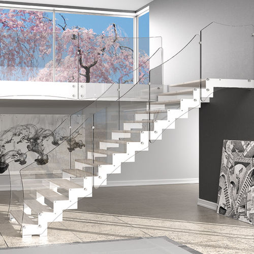 Gerade Treppe - REXAL XC - Mobirolo - Holzstufen / mit Metallstruktur / modern