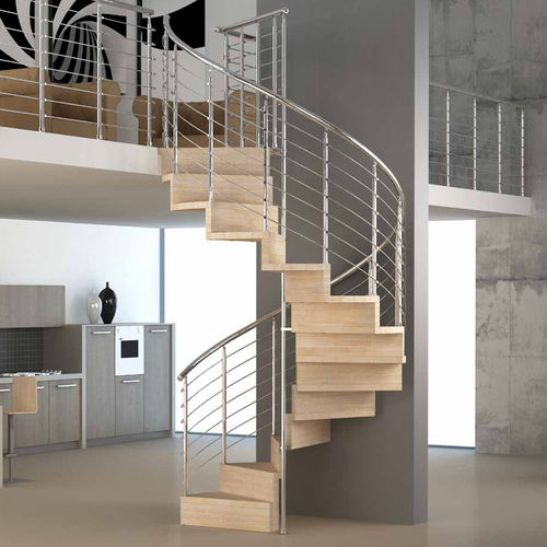 Wendeltreppe - PURA - Mobirolo - Holzstufen / mit Metallstruktur / modern