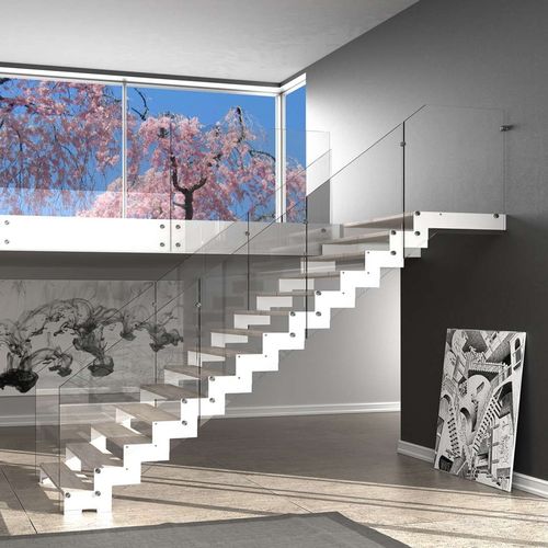 Gerade Treppe - REXAL XR - Mobirolo - Glasstufen / mit Metallstruktur / für Privatgebrauch