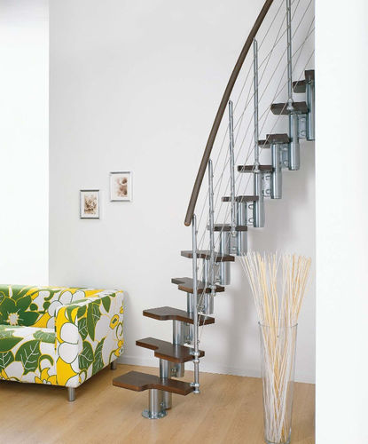 Gerade Treppe - PIXIMA : MINI LINE  - FONTANOT - ALBINI & FONTANOT - viertelgewendelt / Holzstufen / mit Stahlstruktur