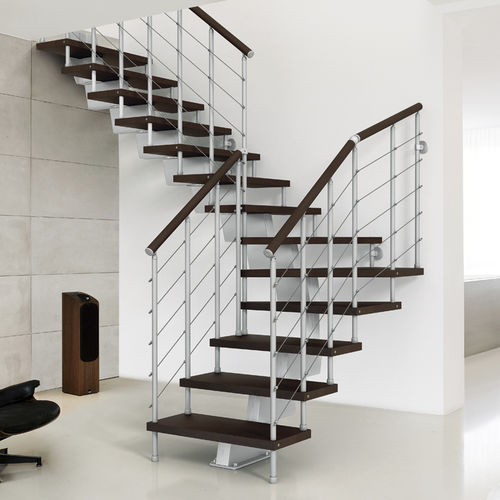 Viertelgewendelte Treppe - GENIUS : 010 - FONTANOT - ALBINI & FONTANOT - Holzstufen / mit Stahlstruktur / modern
