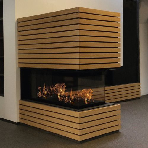 Holzkamin - LUNA DIAMOND 1000 RD - M-Design - Einbau / mit 3 Sichtseiten / geschlossene Feuerstelle