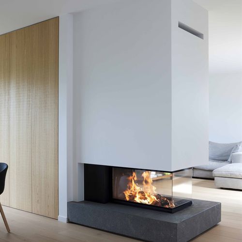 Holzkamin - LUNA DIAMOND 750 RD - M-Design - Einbau / mit 3 Sichtseiten / geschlossene Feuerstelle