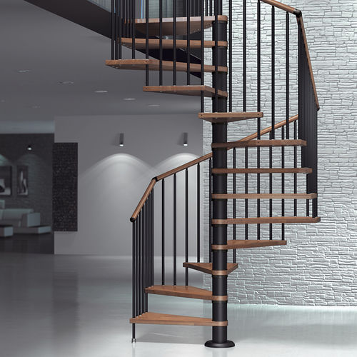 Treppe / abgewinkelte Spindeltreppe - FOX Q - SK SYSTEME - Holzstufen / mit Metallstruktur / modern