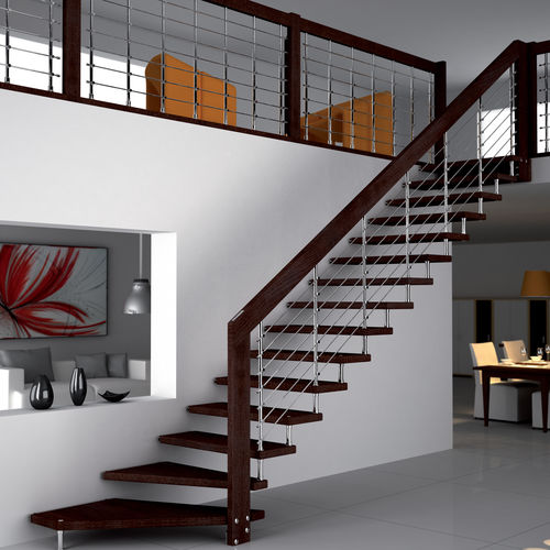 Viertelgewendelte Treppe - AKURA CHROME - SK SYSTEME - Holzstufen / modern / Cantilever