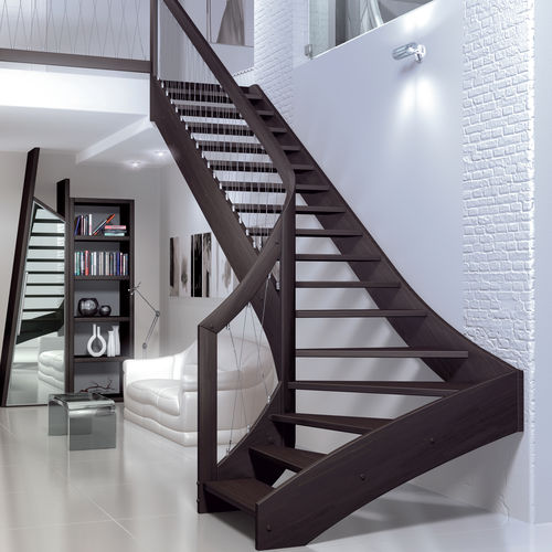 Gerade Treppe - VERTIGO - SK SYSTEME - viertelgewendelt / halbgewendelt / Holzstufen