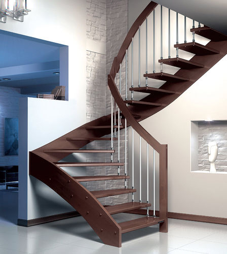 Gerade Treppe - FLY - SK SYSTEME - viertelgewendelt / halbgewendelt / Holzstufen