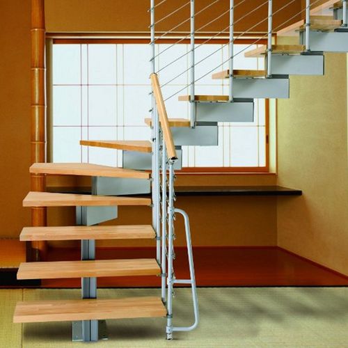 Gerade Treppe - VECTOR 70 - SK SYSTEME - viertelgewendelt / halbgewendelt / Holzstufen