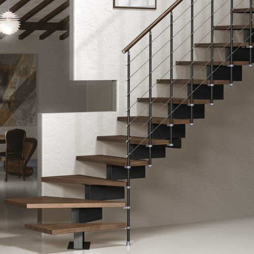 Gerade Treppe - VECTOR 83 - SK SYSTEME - viertelgewendelt / halbgewendelt / Holzstufen