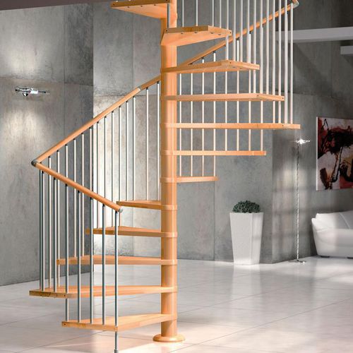 Treppe / abgewinkelte Spindeltreppe - VIP Q - SK SYSTEME - Holzstufen / mit Holzstruktur / modern