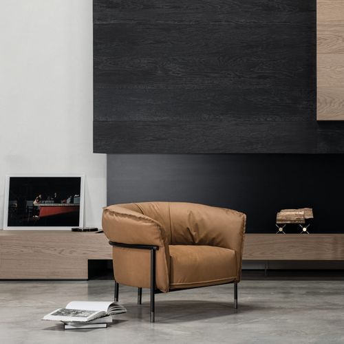 Moderner Sessel - MAC - cierre - Stoff / Leder / aus lackiertem Metall
